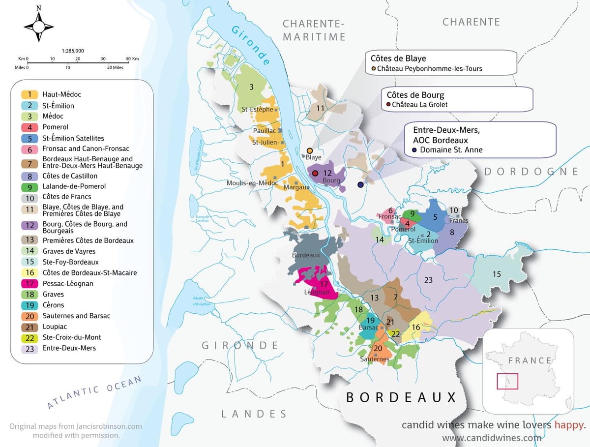 kaart van Bordeaux kastelen