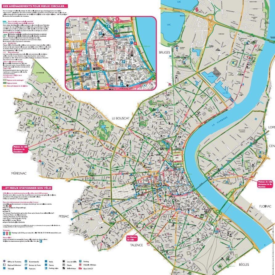 kaart van Bordeaux fiets