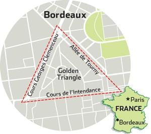 kaart van Bordeaux golden triangle