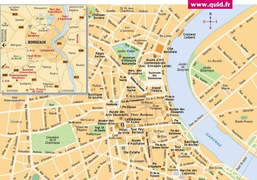 Bordeaux op een kaart