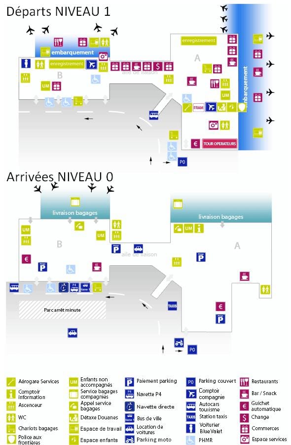 Bordeaux airport terminal kaart