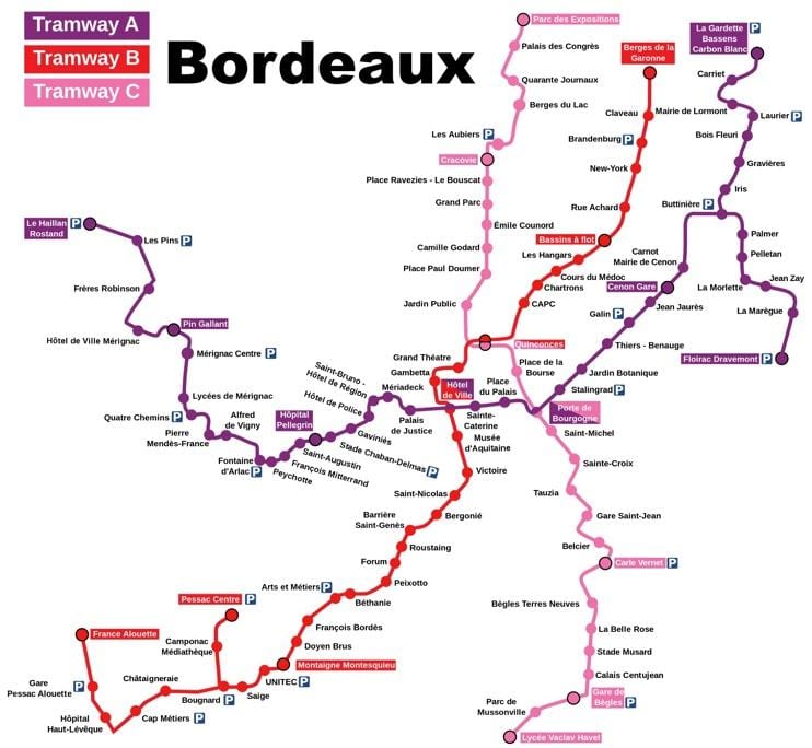 Bordeaux metro kaart