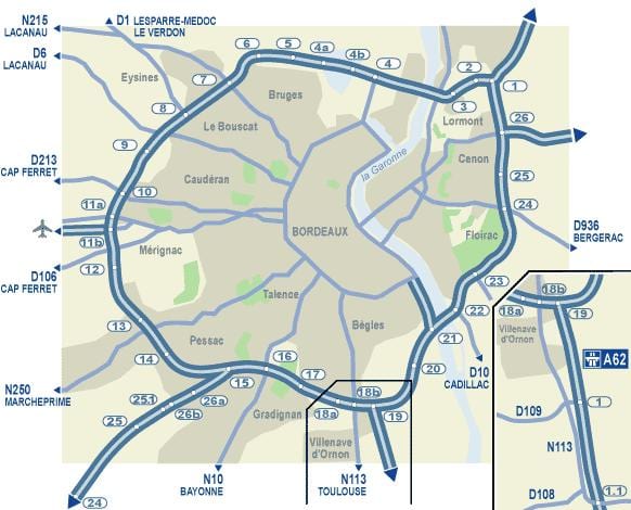 Bordeaux road kaart