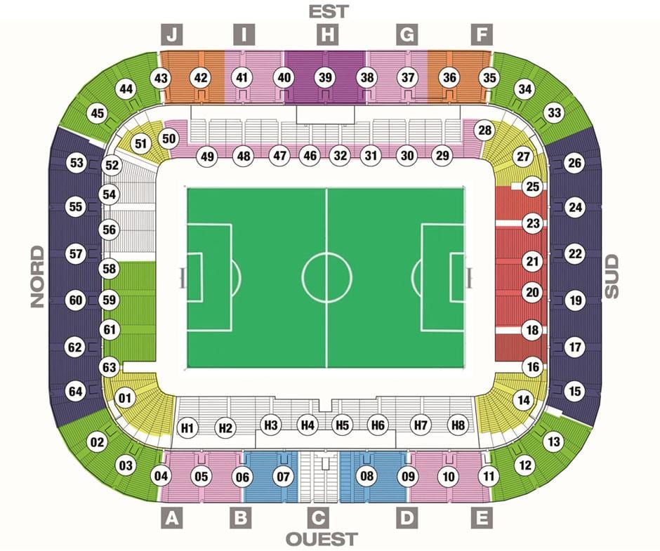 kaart van Bordeaux stadion