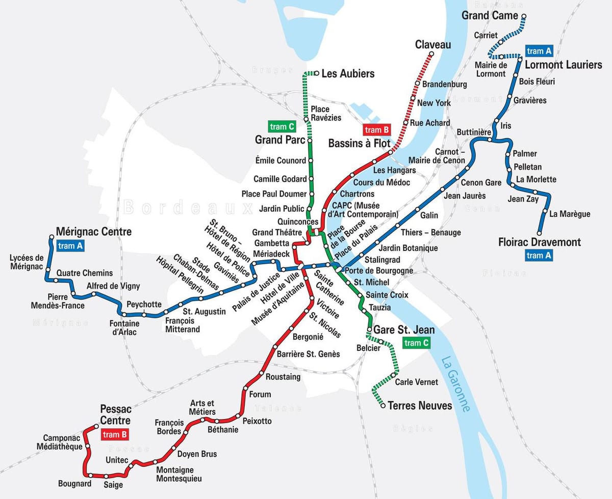 Bordeaux tram kaart