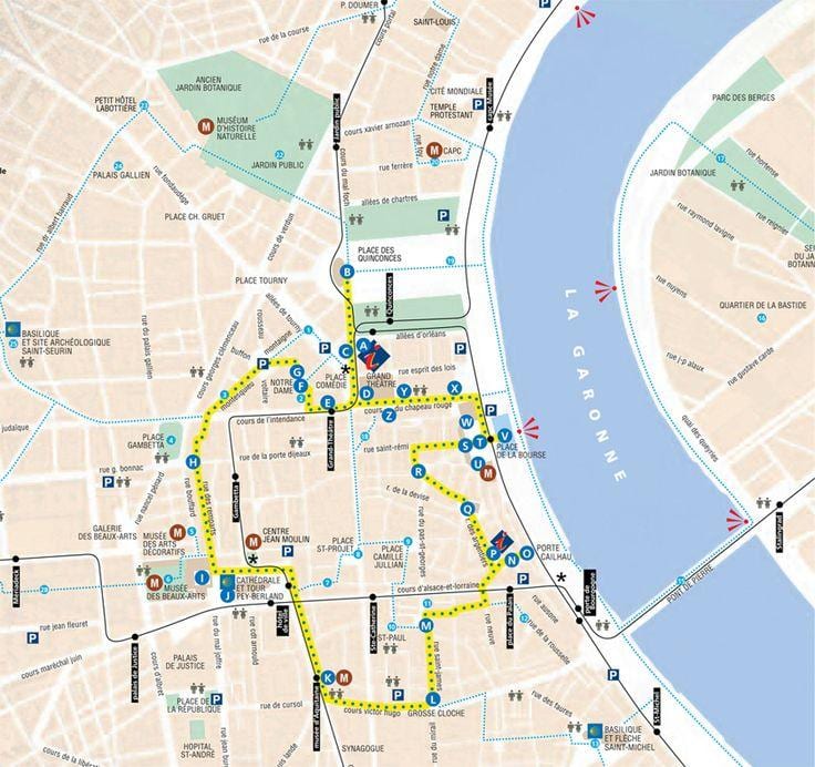kaart van Bordeaux walking tour