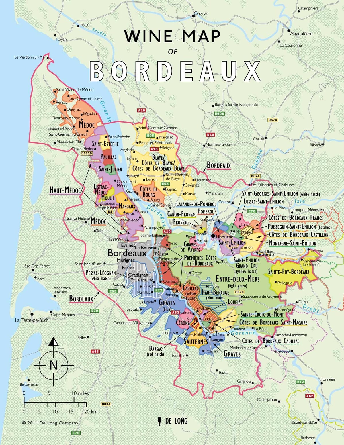 kaart van Bordeaux wijn route