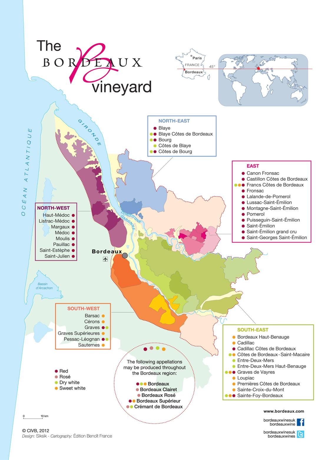 kaart van Bordeaux wine country