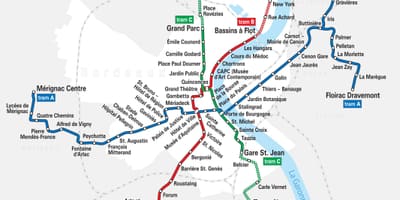 Bordeaux tram route kaart