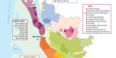 Kaart van Bordeaux wine country